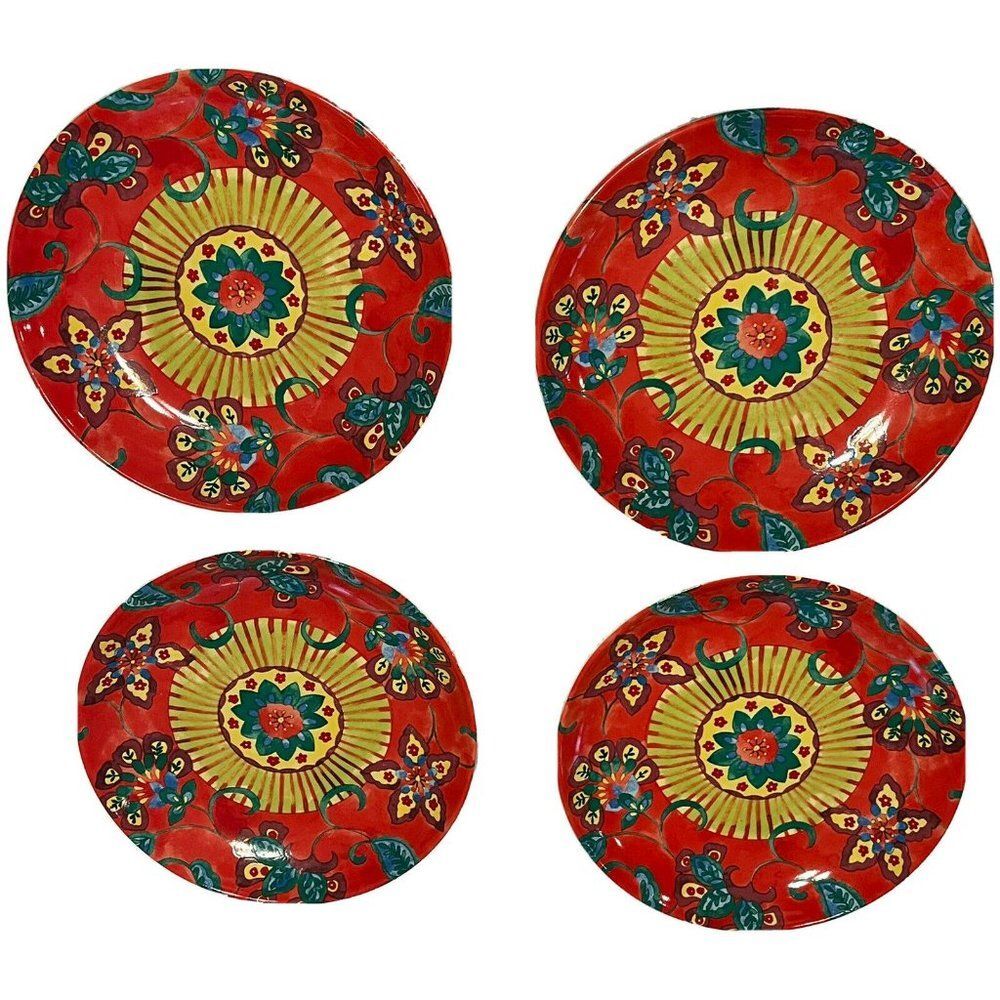 4- pier one 8” salad side Dessert plate red floral